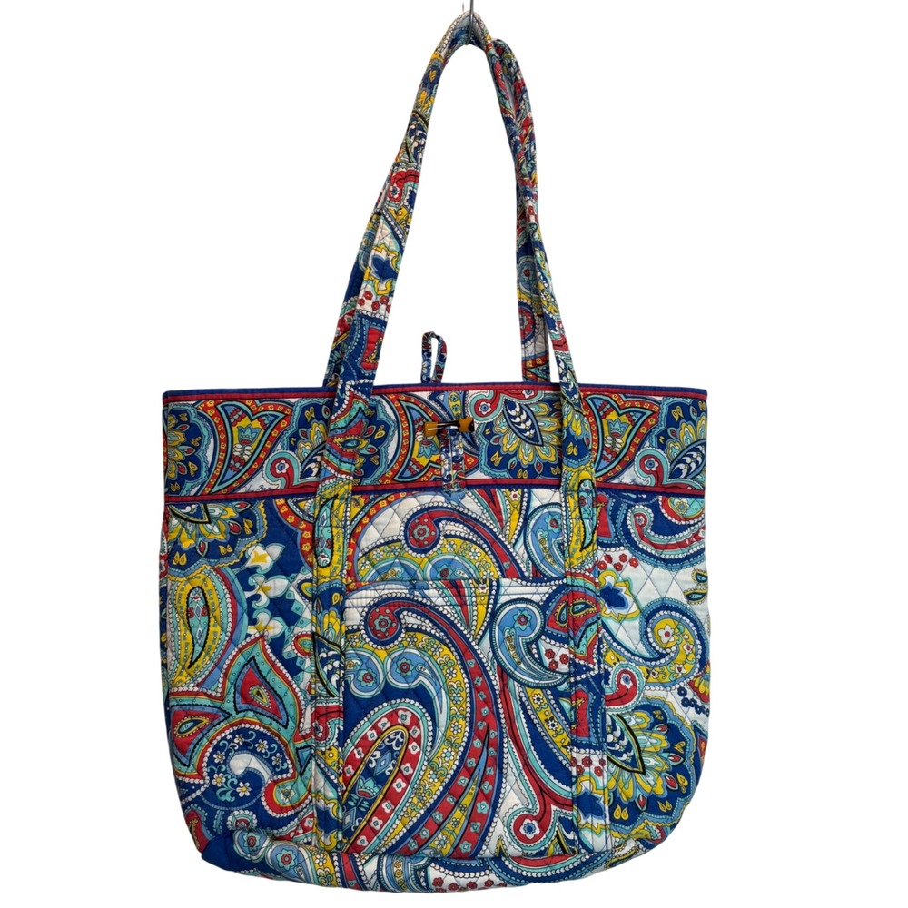 Vera Bradley Marina Paisley Large Shoulder Tote Bag Retired Pattern Blue Red